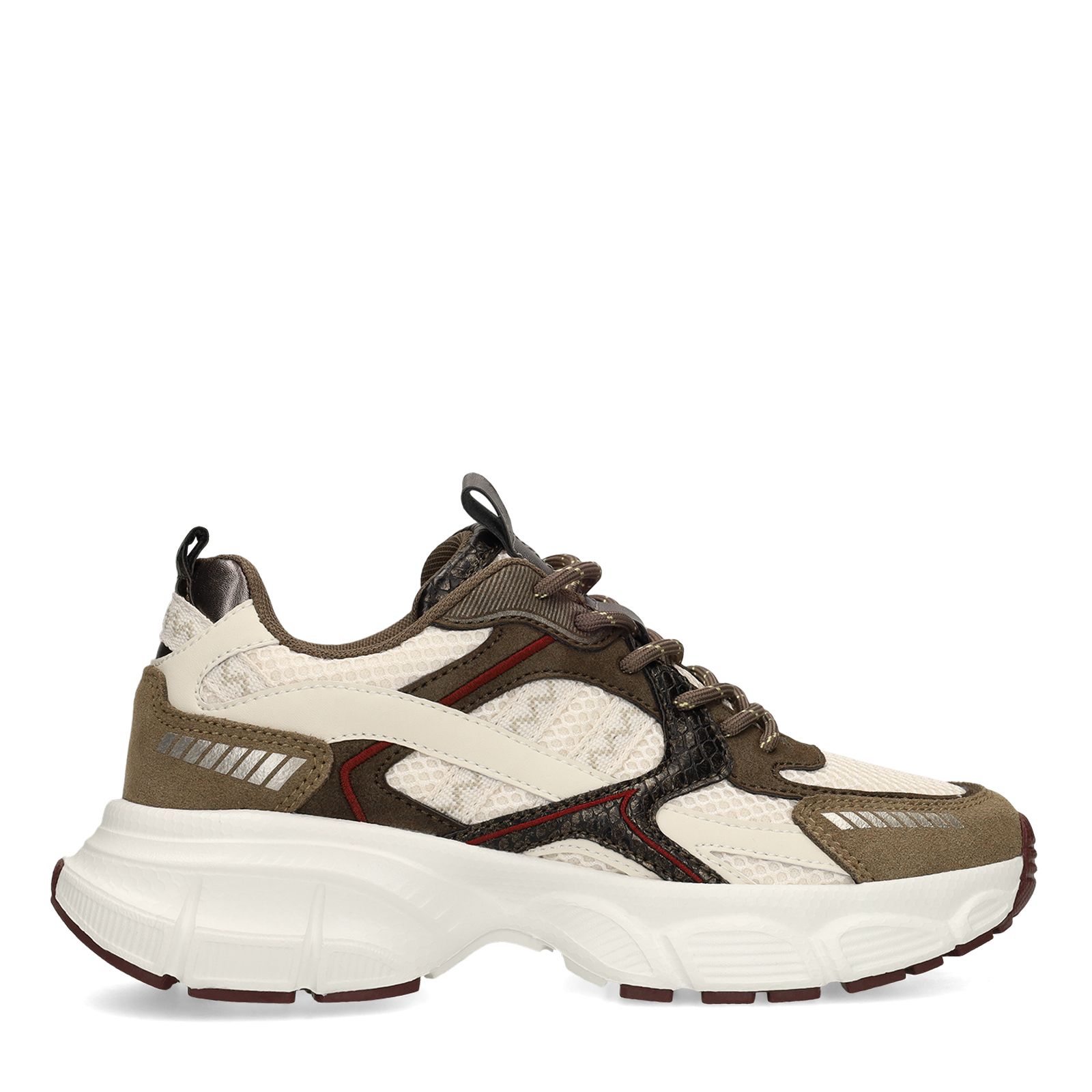 Grüne Mesh-Sneaker mit beigefarbenen Details
