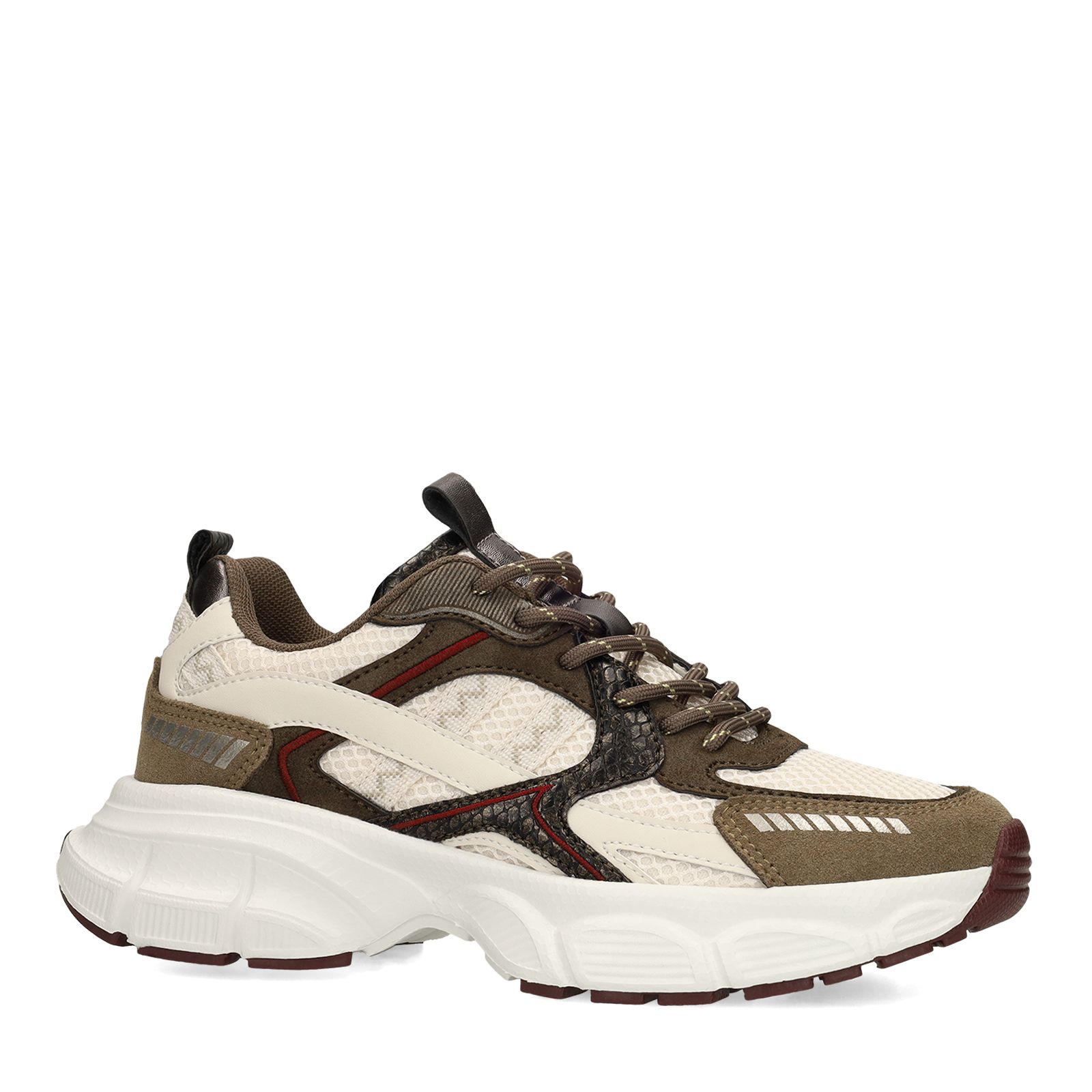 Grüne Mesh-Sneaker mit beigefarbenen Details
