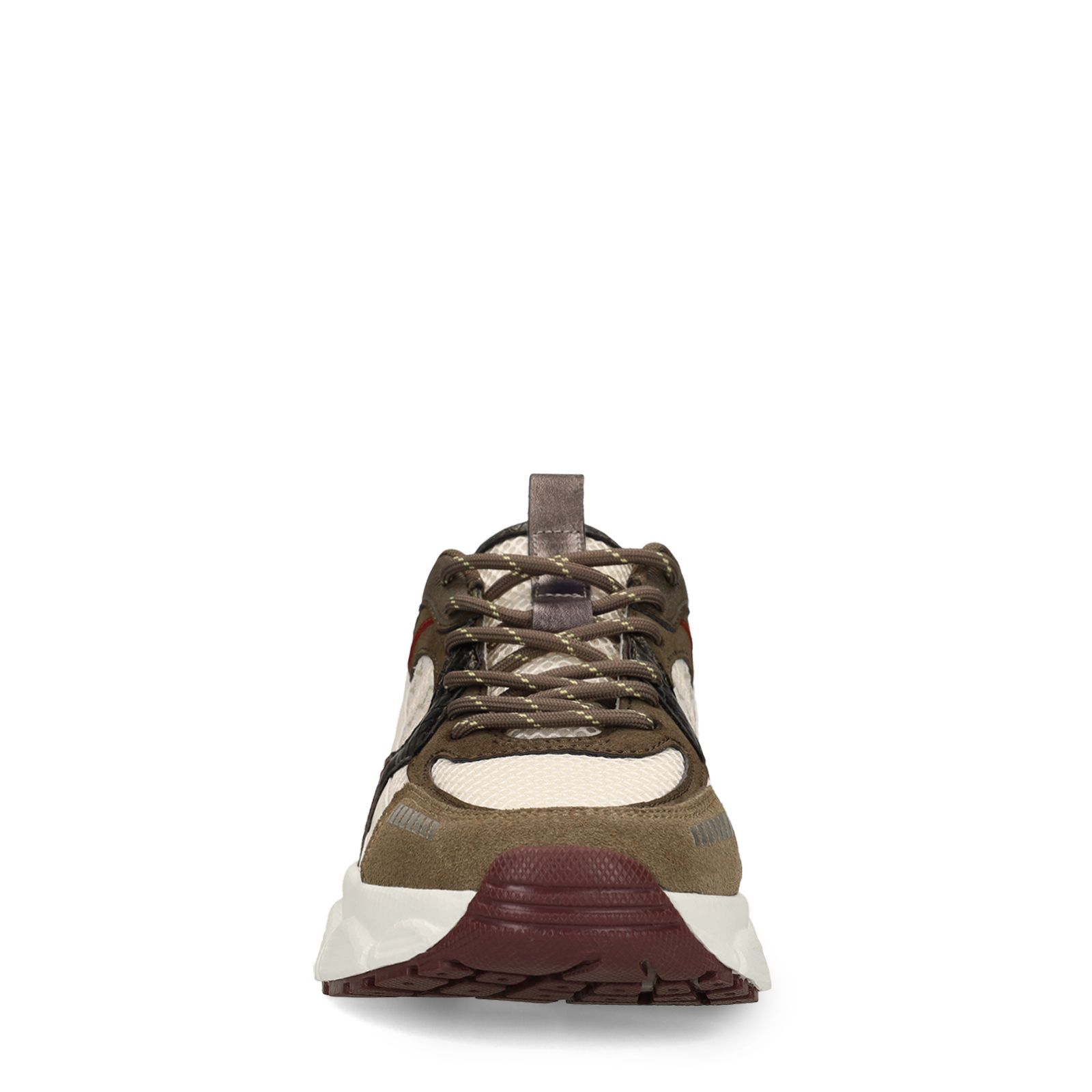 Grüne Mesh-Sneaker mit beigefarbenen Details