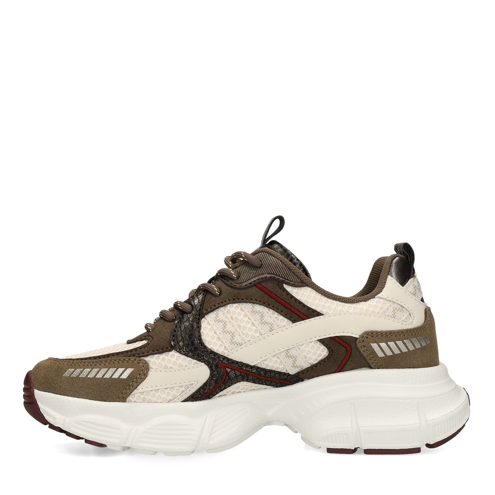 Grüne Mesh-Sneaker mit beigefarbenen Details