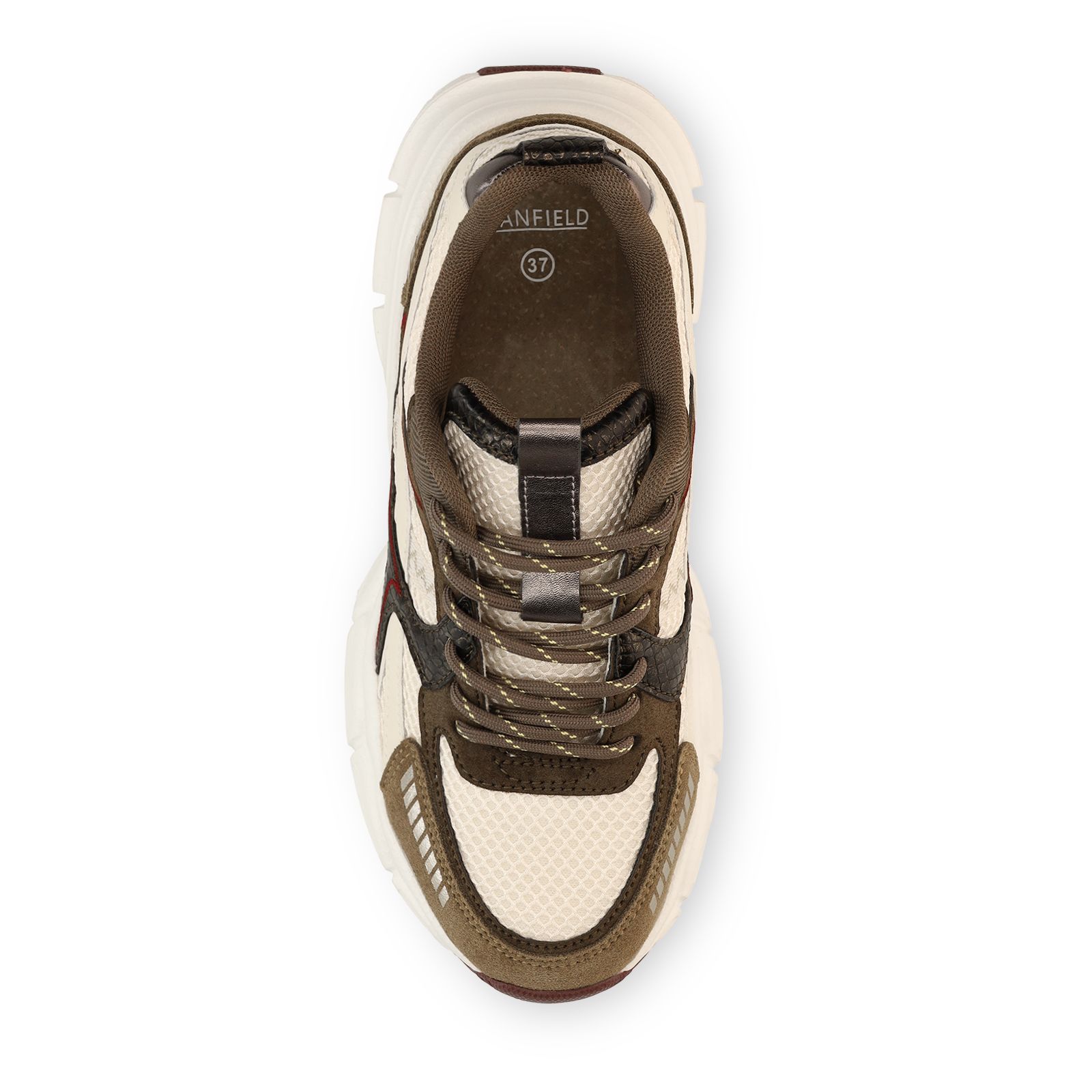 Grüne Mesh-Sneaker mit beigefarbenen Details