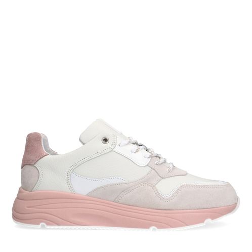 Witte leren sneakers met roze zool