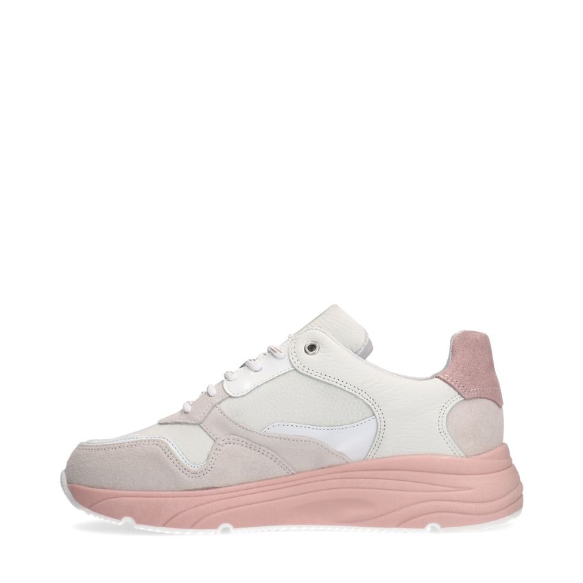 Witte leren sneakers met roze zool