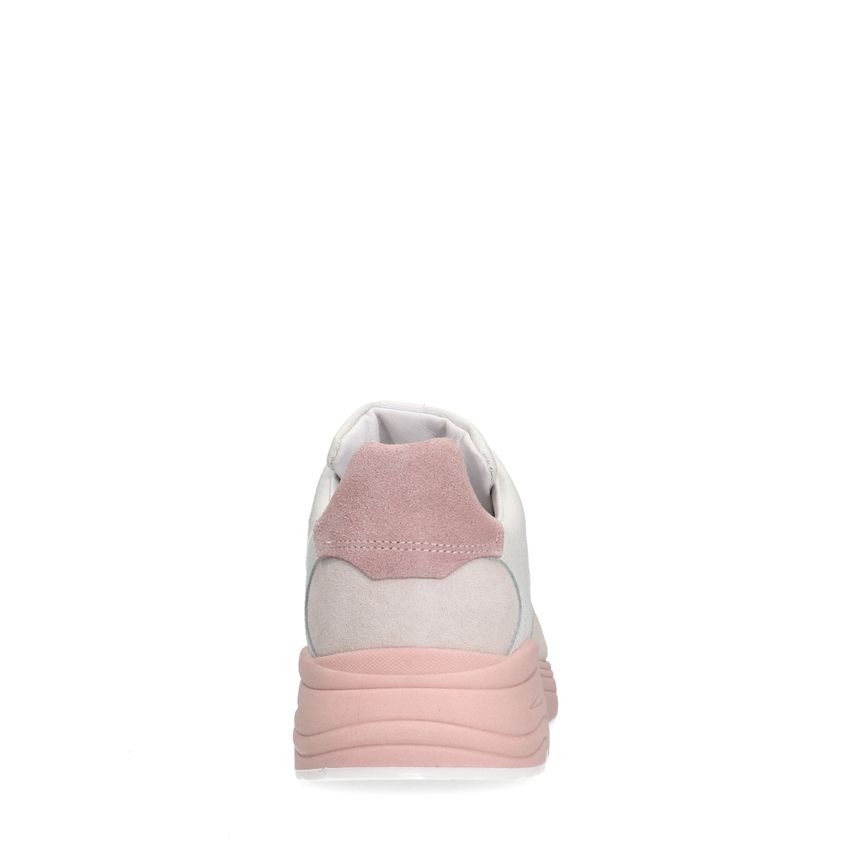 Witte leren sneakers met roze zool