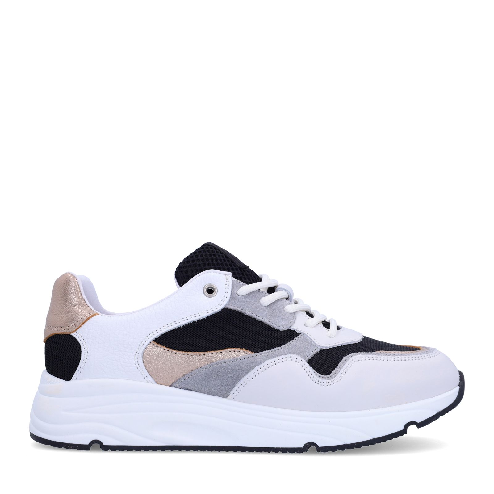 Weiße Ledersneaker mit silberfarbenen Details