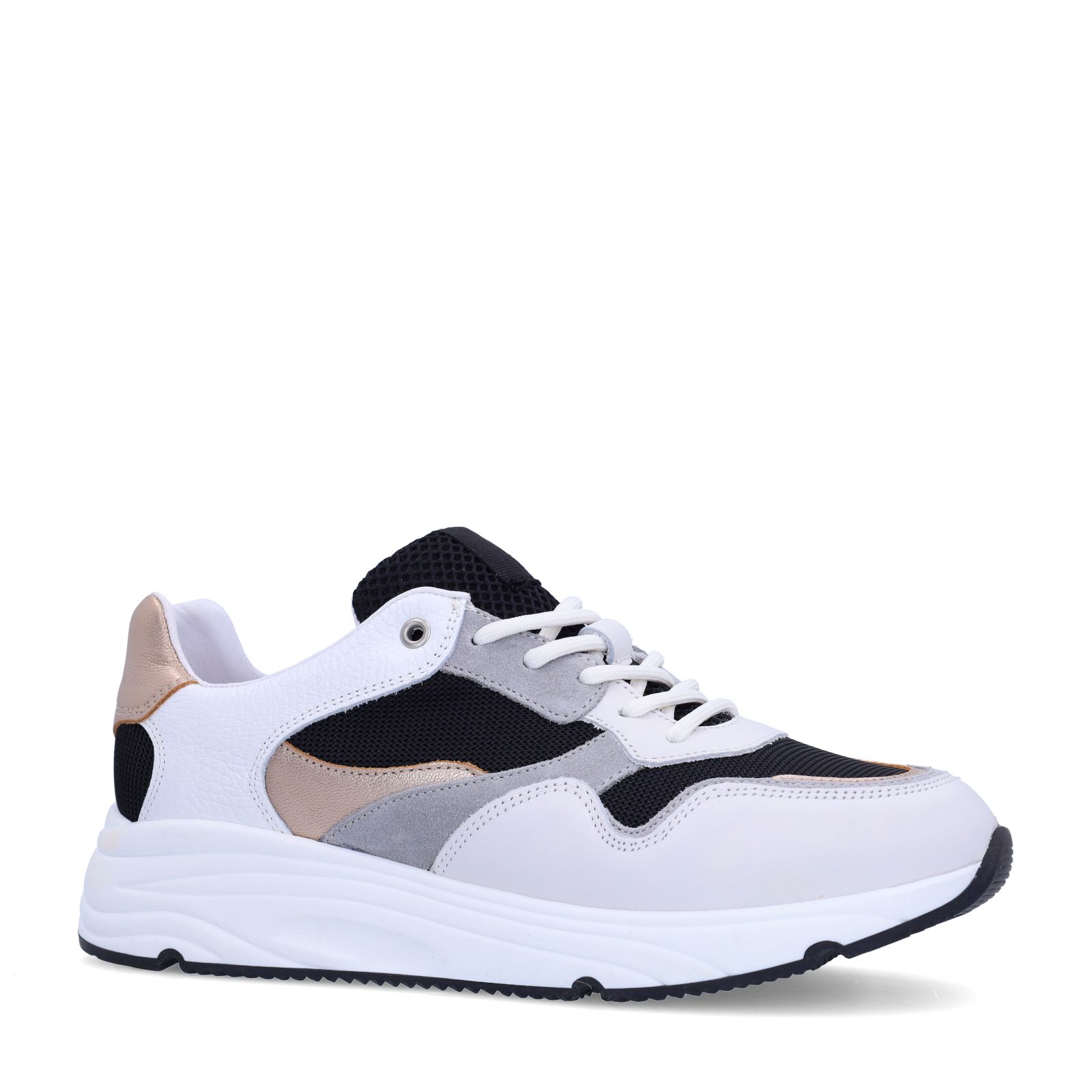 Weiße Ledersneaker mit silberfarbenen Details