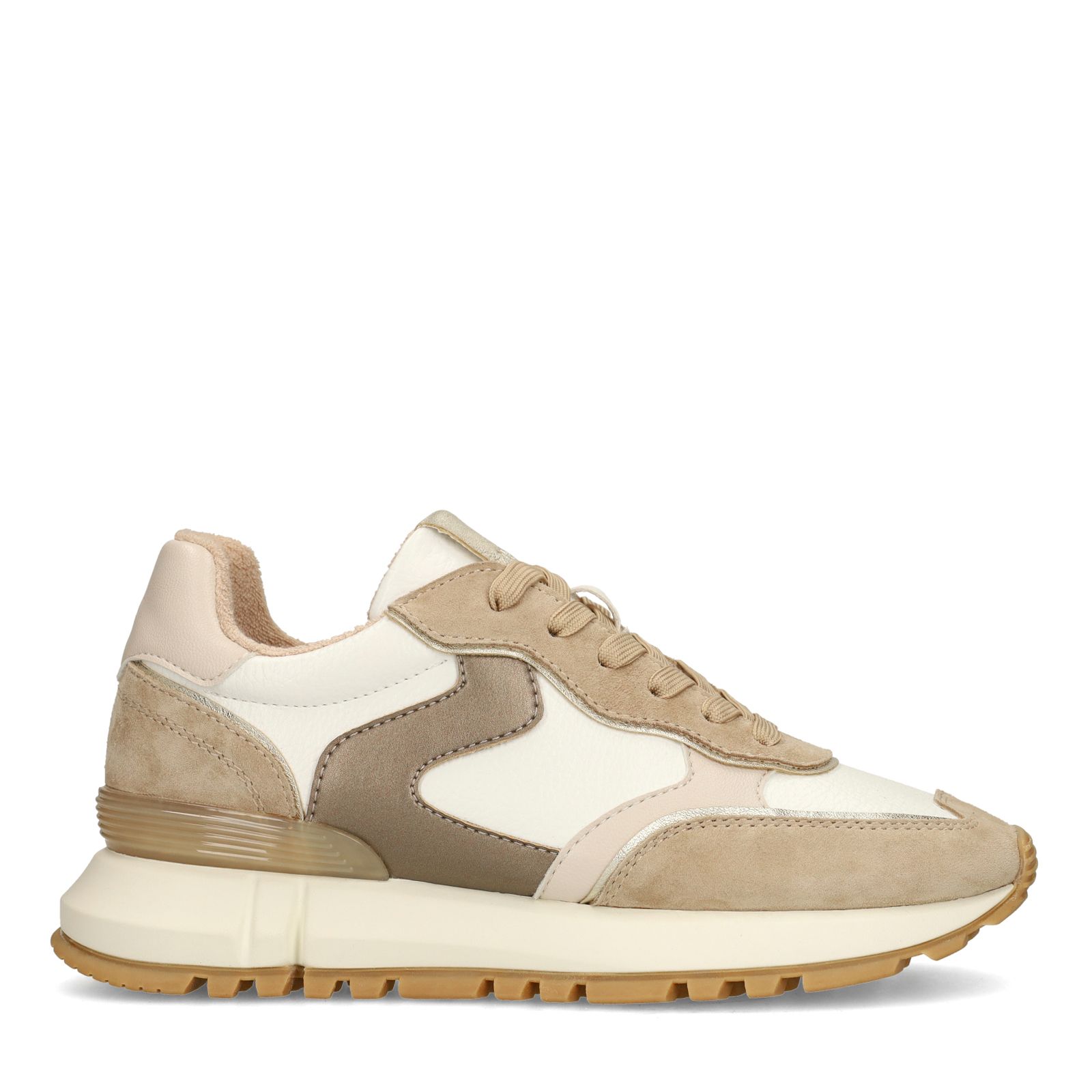 Witte leren sneakers met beige suède details