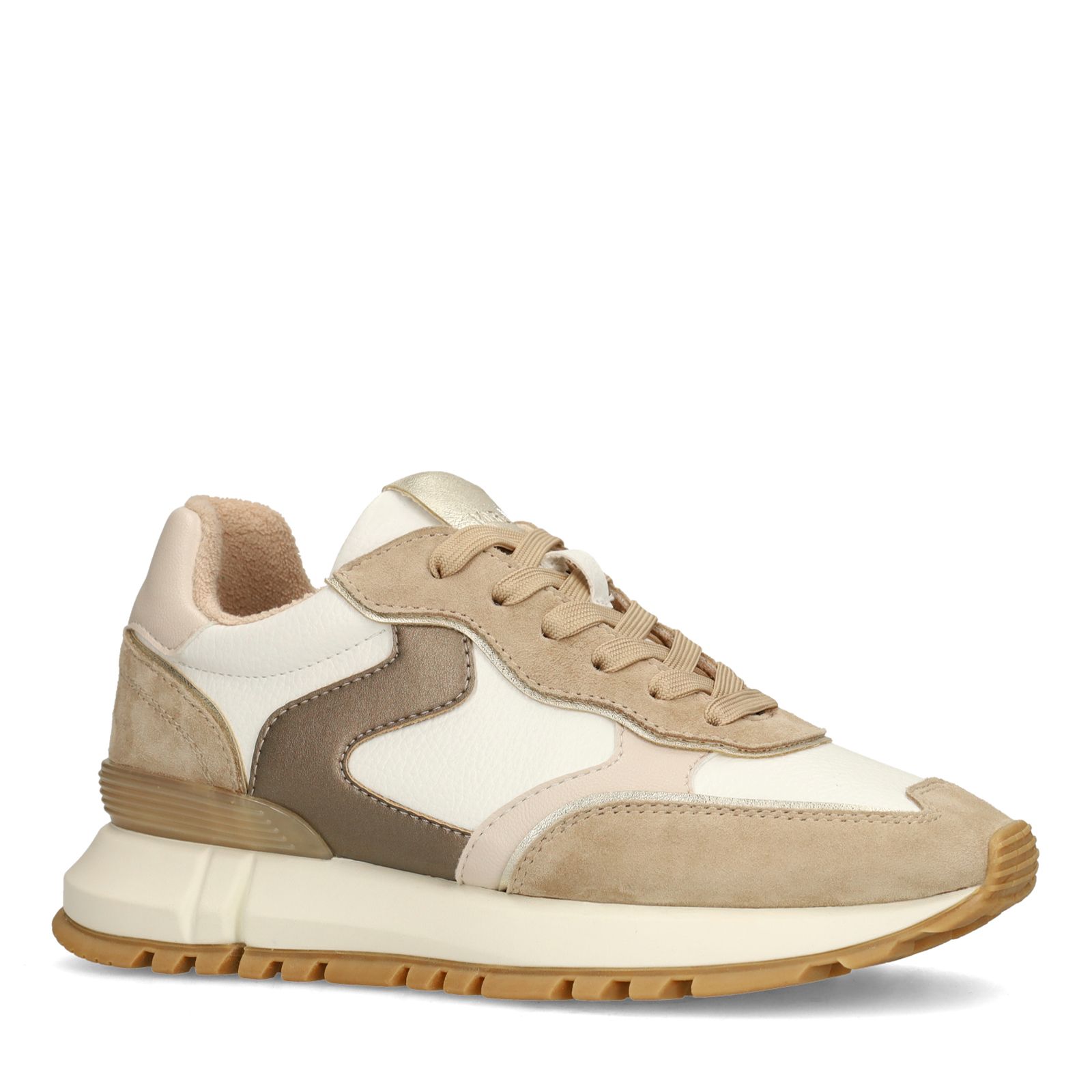 Witte leren sneakers met beige suède details