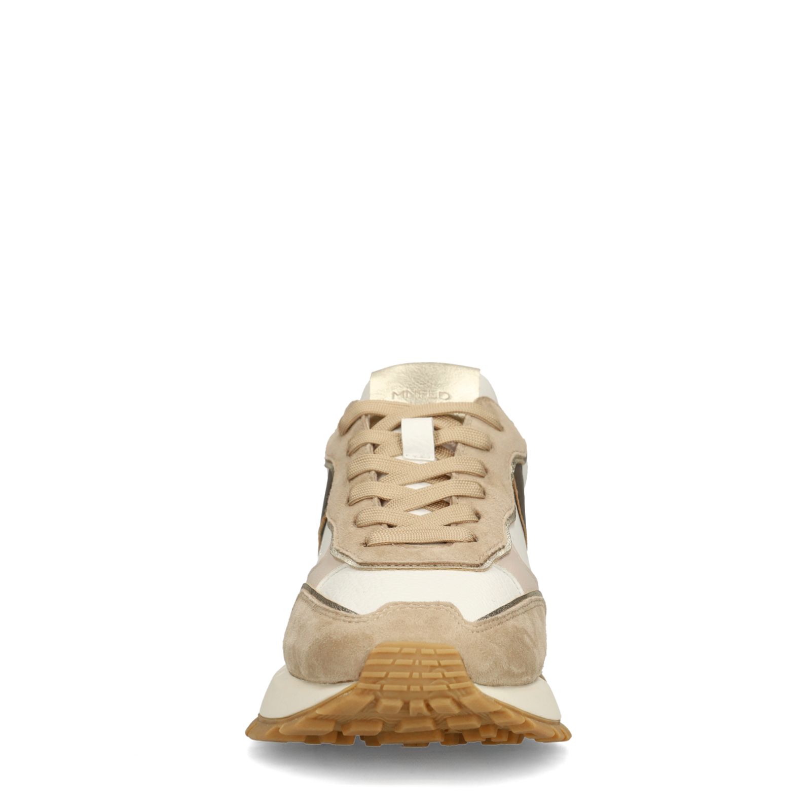 Witte leren sneakers met beige suède details