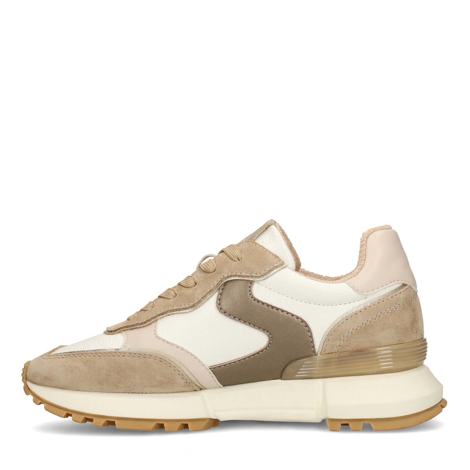 Witte leren sneakers met beige suède details