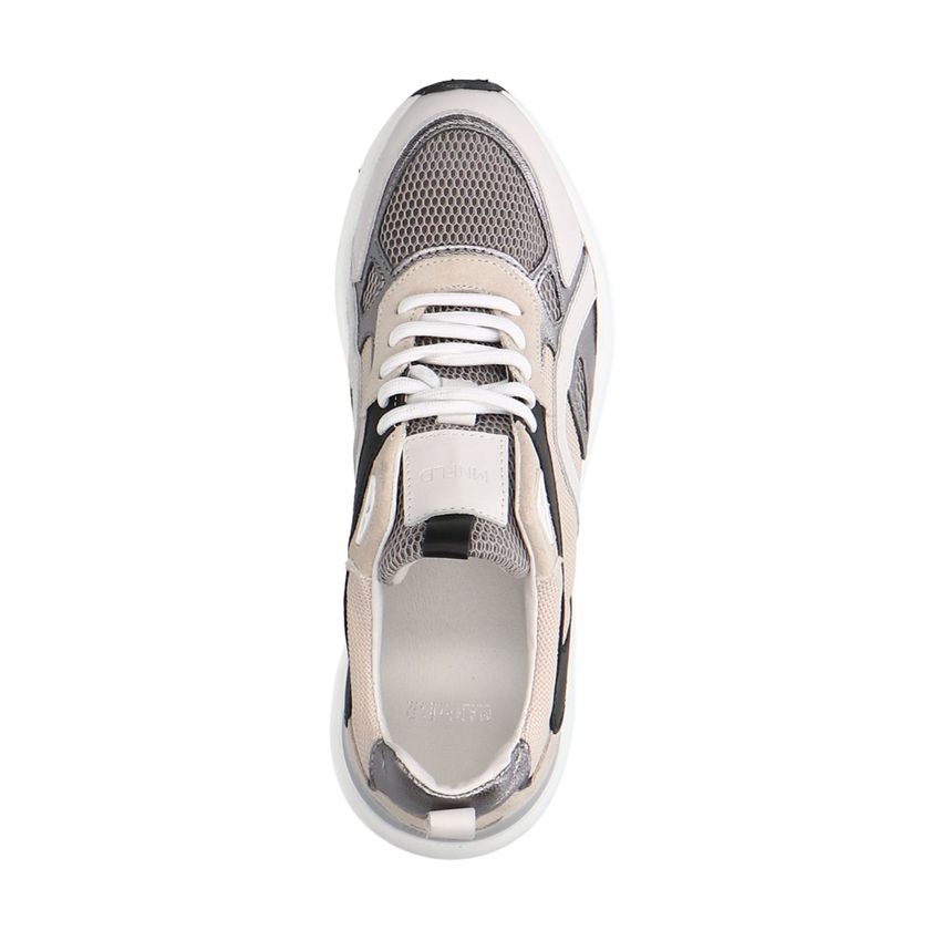 Witte leren sneakers met mesh details