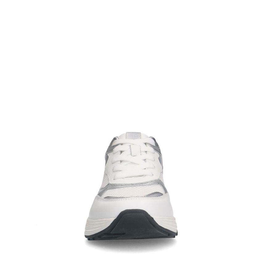 Weiße Ledersneaker mit silberfarbenen Details