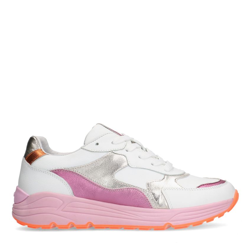 Witte leren sneakers met roze en metallic details