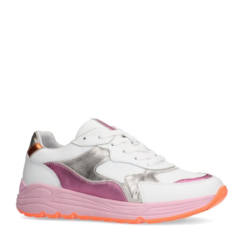 Witte leren sneakers met roze en metallic details