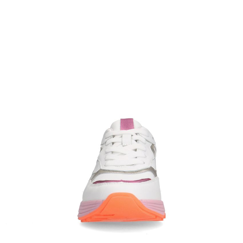 Witte leren sneakers met roze en metallic details