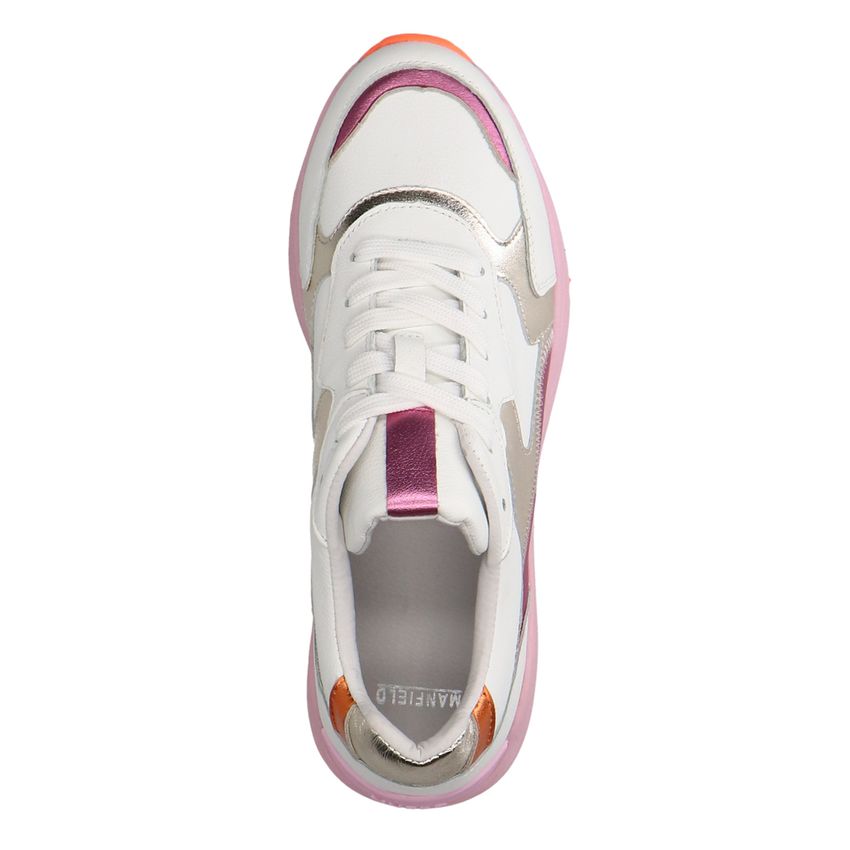 Witte leren sneakers met roze en metallic details