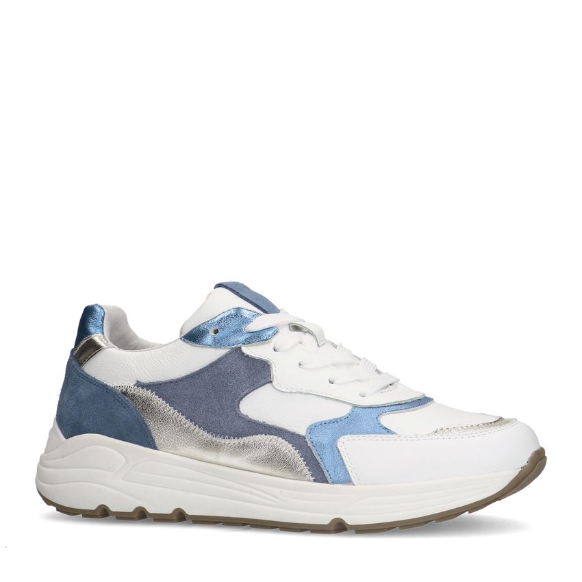 Witte leren sneakers met blauwe details