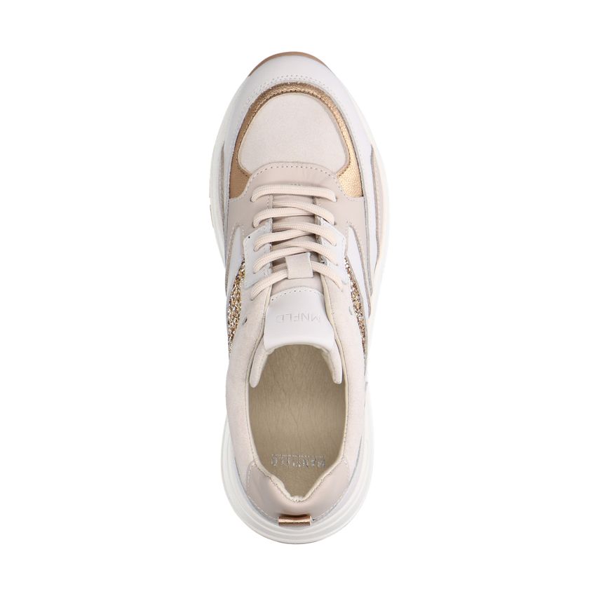 Witte leren sneaker met gouden glitter