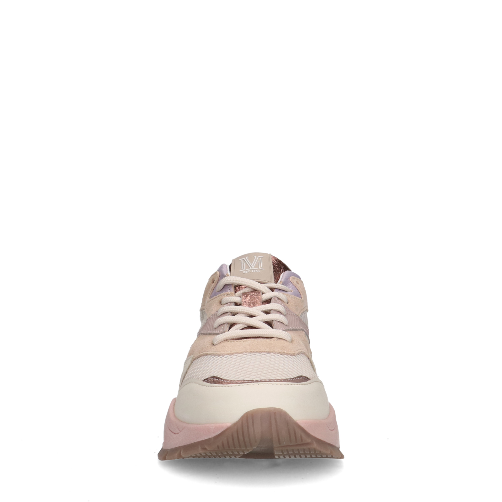 Beigefarbene Sneaker mit Mesh- und Veloursleder-Details | Flache 
