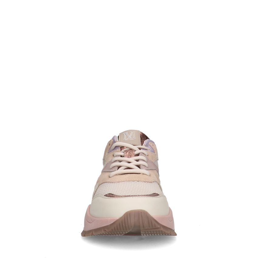 Beige sneakers met mesh en suède details