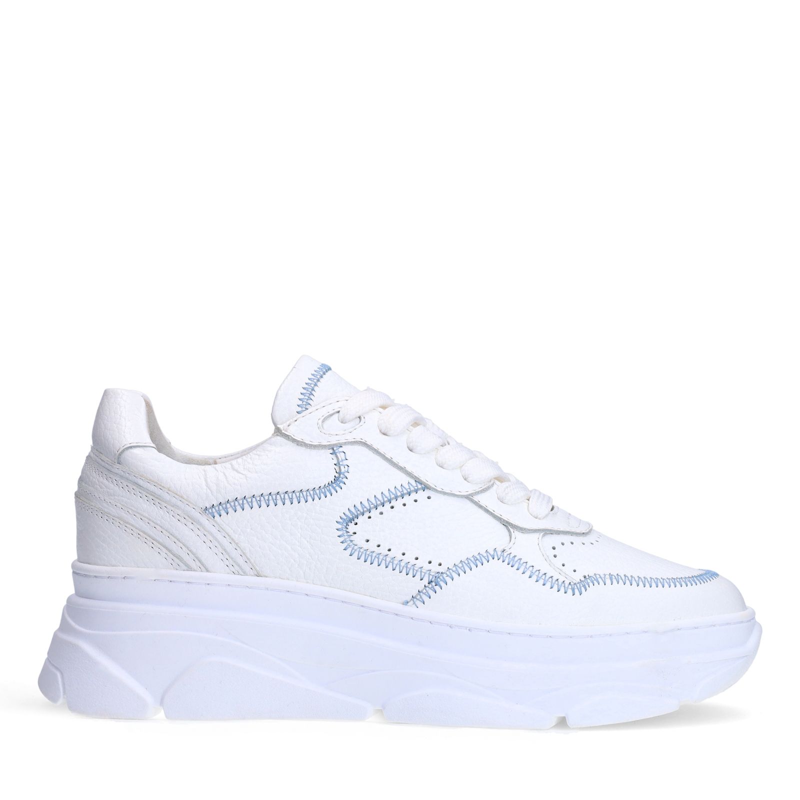 Weiße Ledersneaker mit Denim-Details
