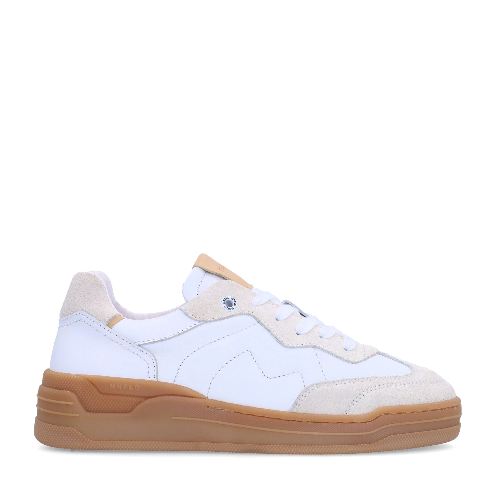 Witte leren sneakers met beige suéde details