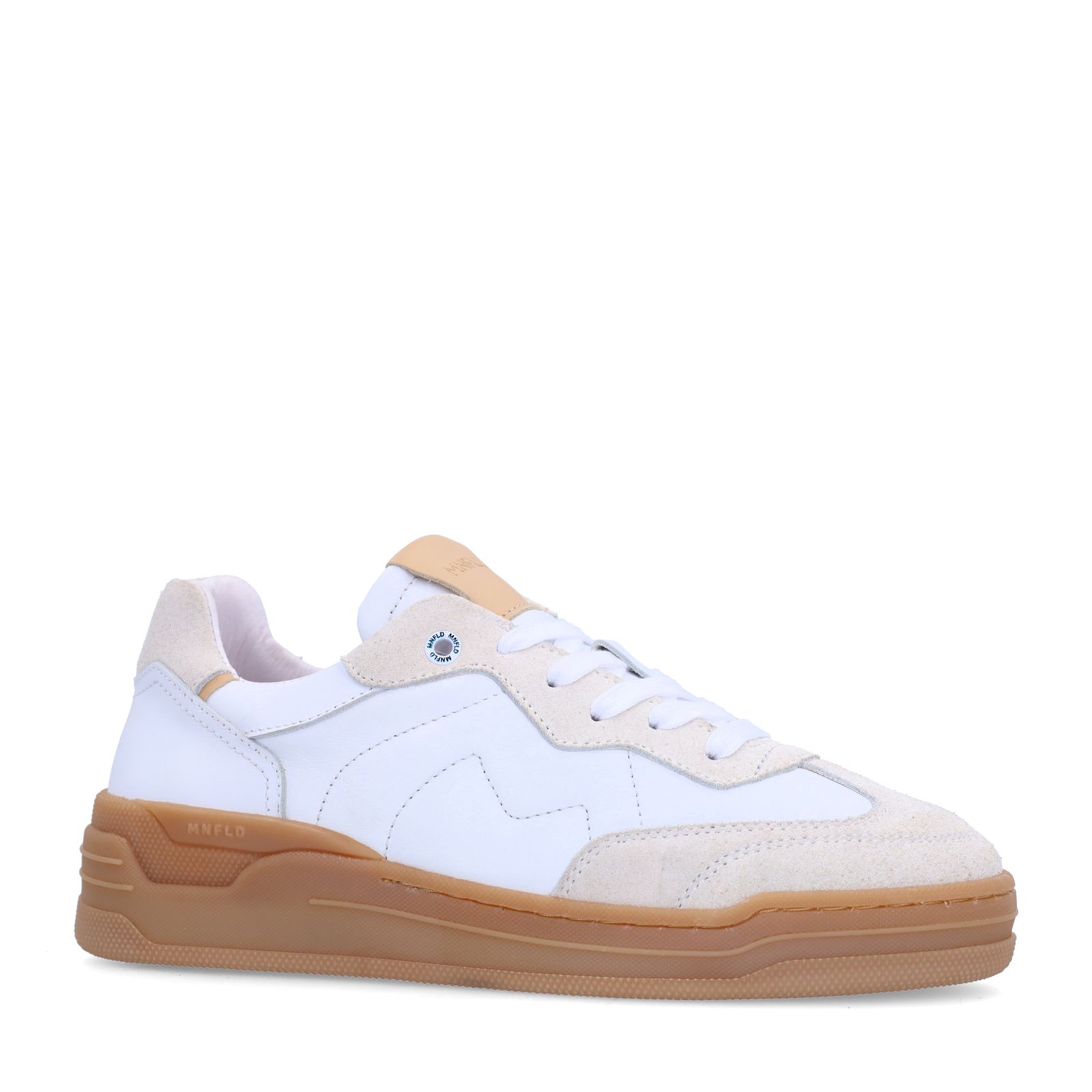 Witte leren sneakers met beige suéde details