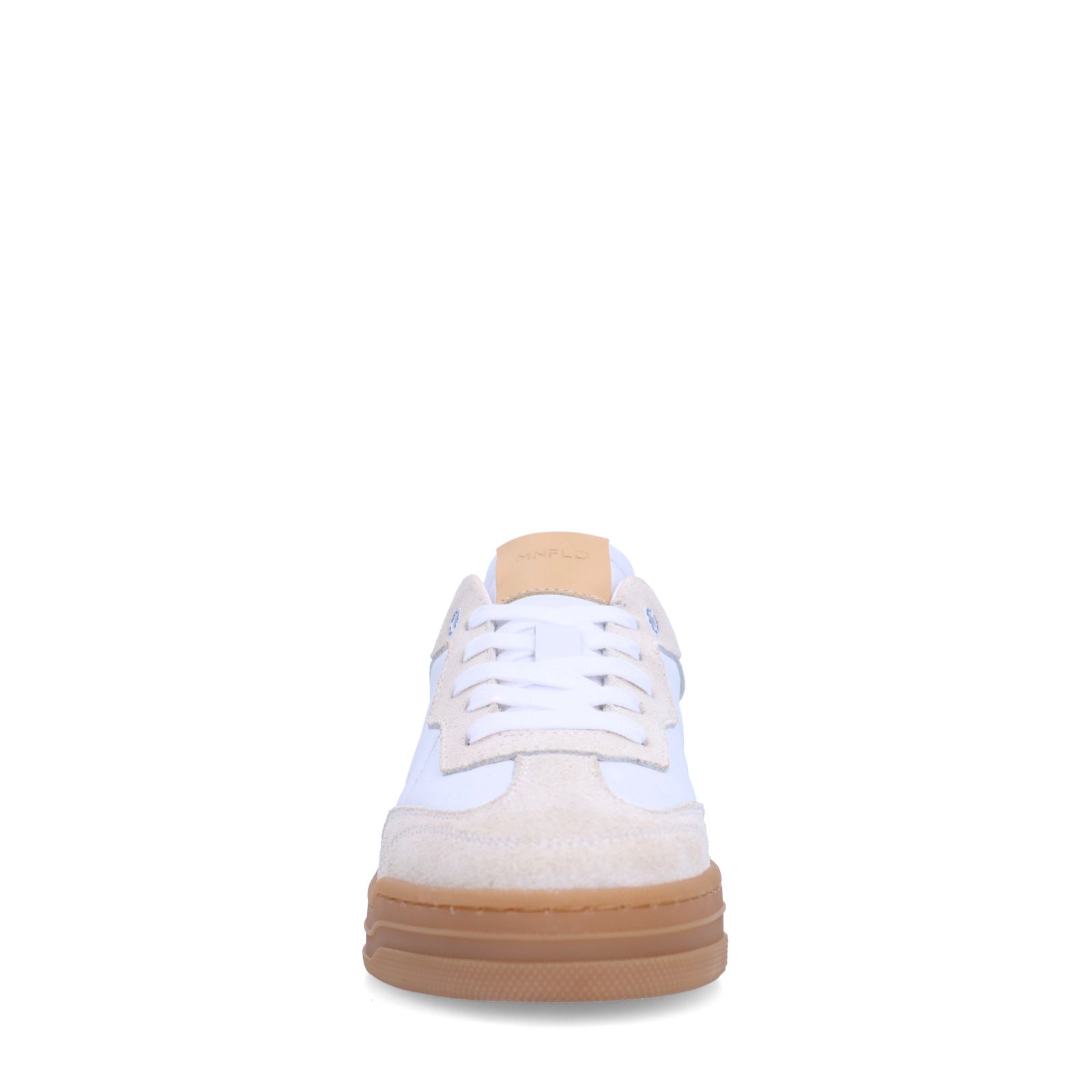 Witte leren sneakers met beige suéde details