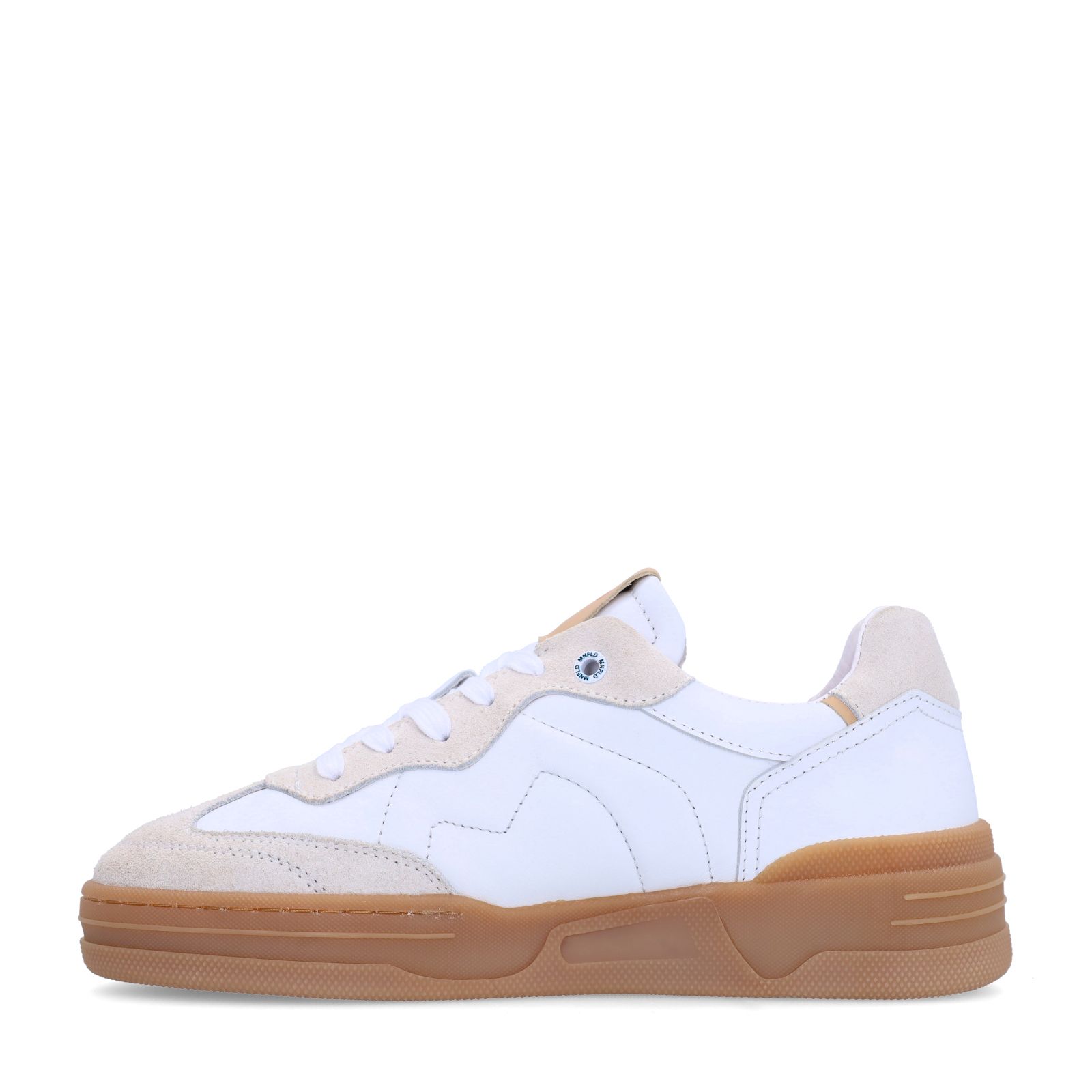 Cremeweiße Ledersneaker mit beigefarbenen Veloursleder-Details
