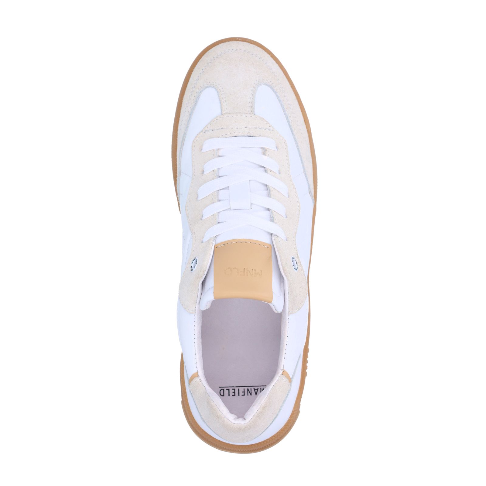 Witte leren sneakers met beige suéde details