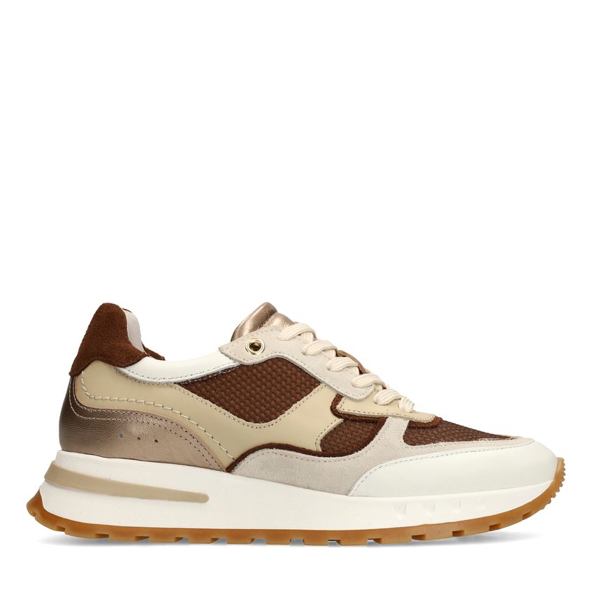 Beige leren sneakers met multicolor details