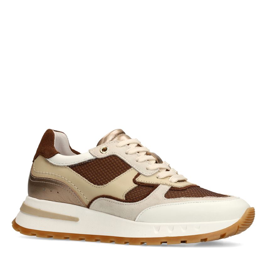 Beige leren sneakers met multicolor details
