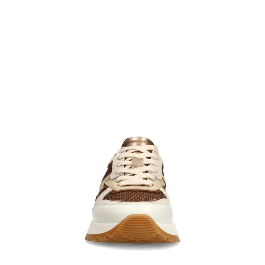Beige leren sneakers met multicolor details