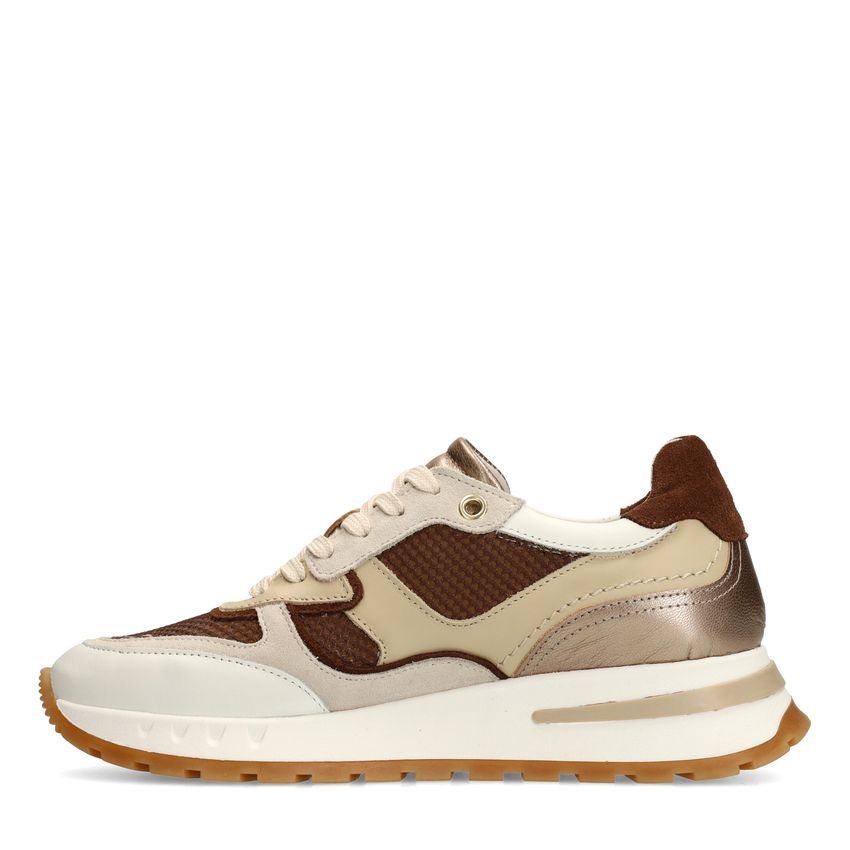Beige leren sneakers met multicolor details