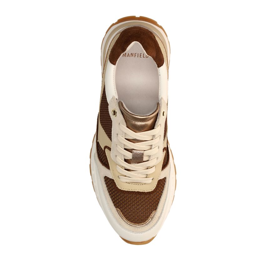 Beige leren sneakers met multicolor details
