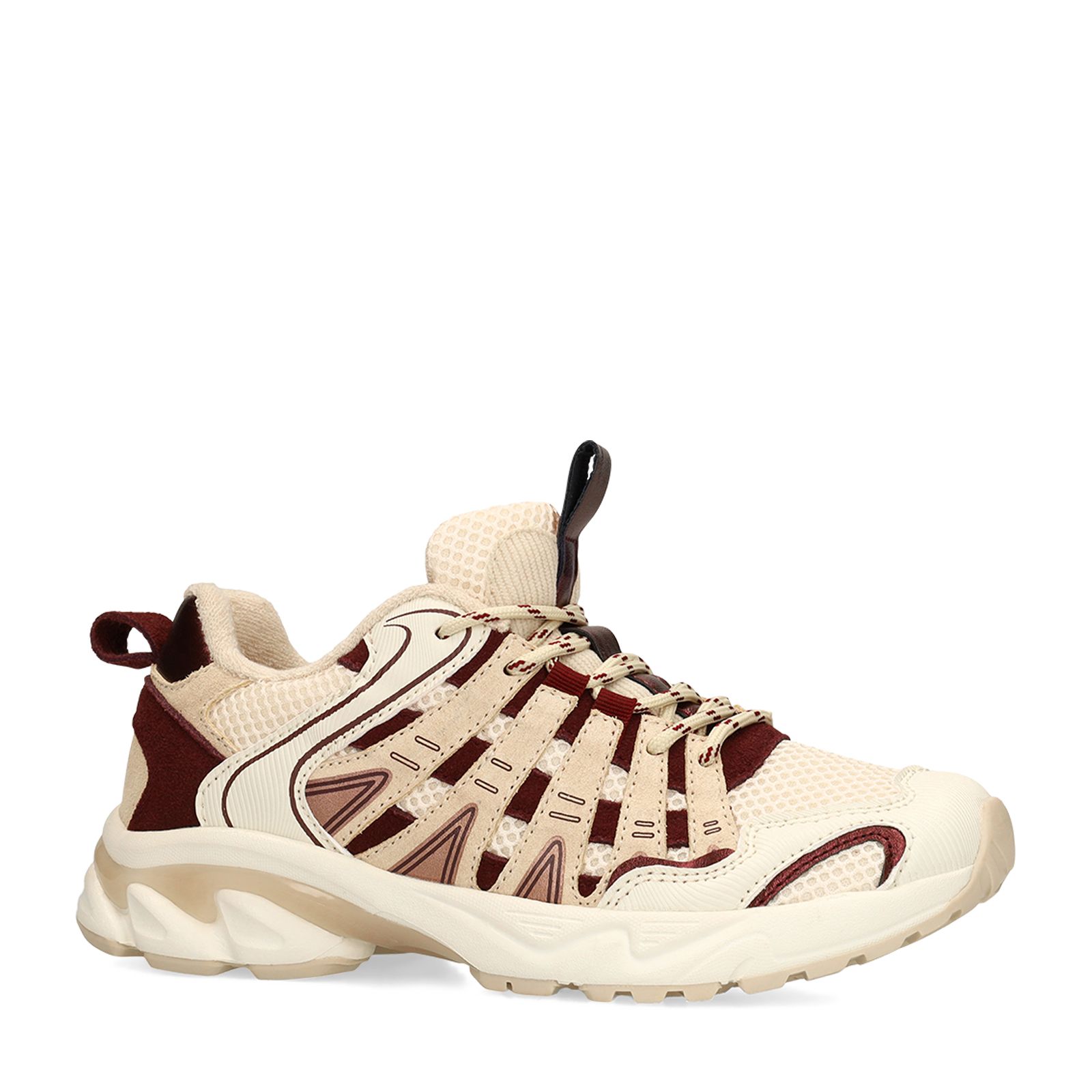 Off white mesh sneakers met burgundy details