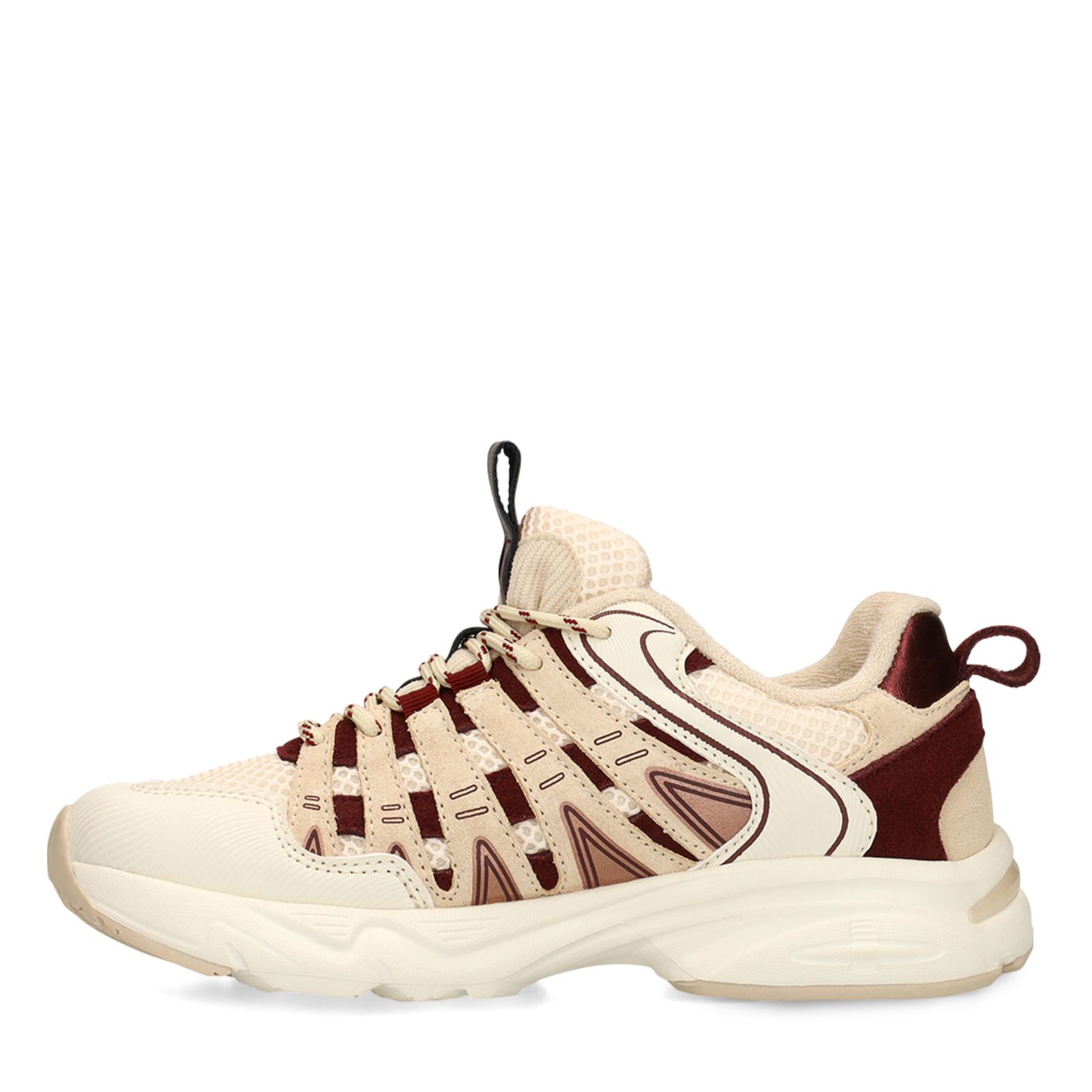 Off white mesh sneakers met burgundy details