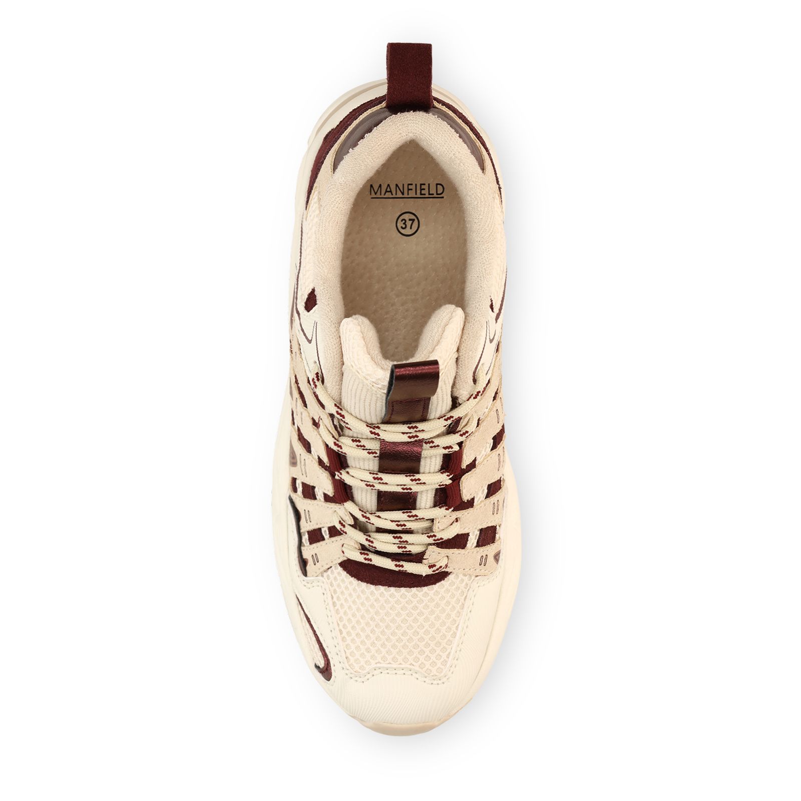 Off white mesh sneakers met burgundy details