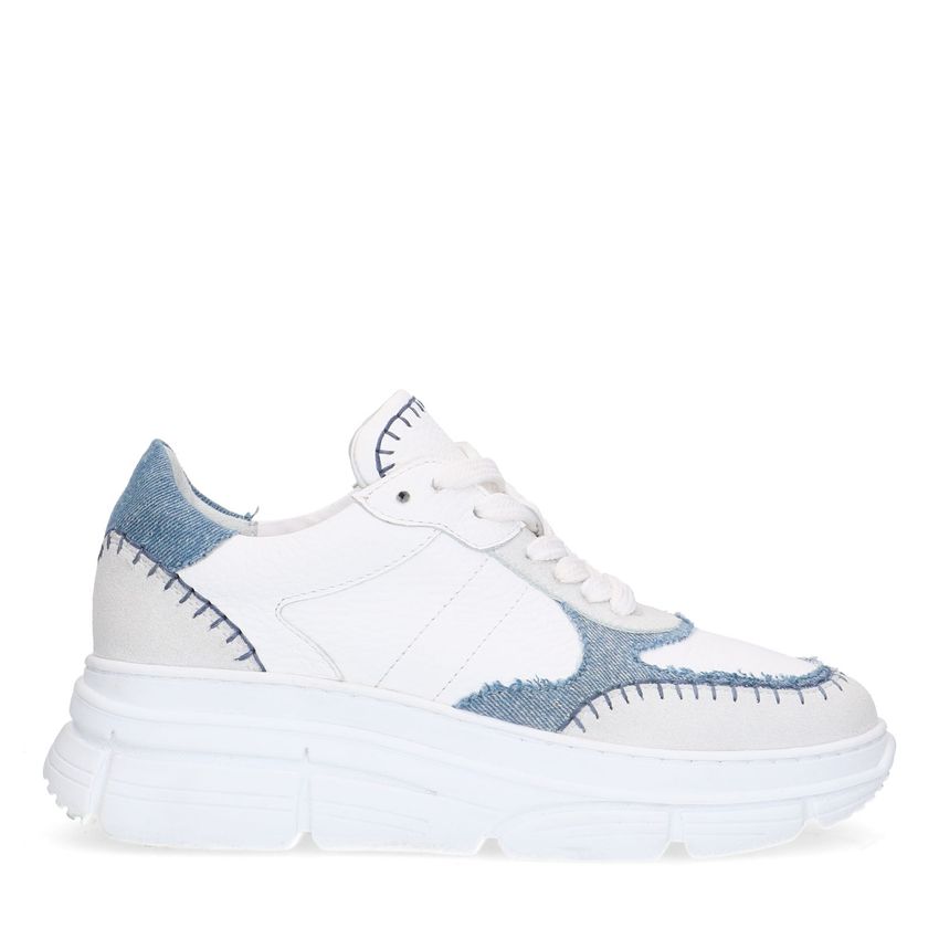 Witte leren sneakers met denim details