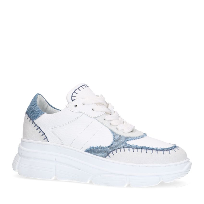 Witte leren sneakers met denim details