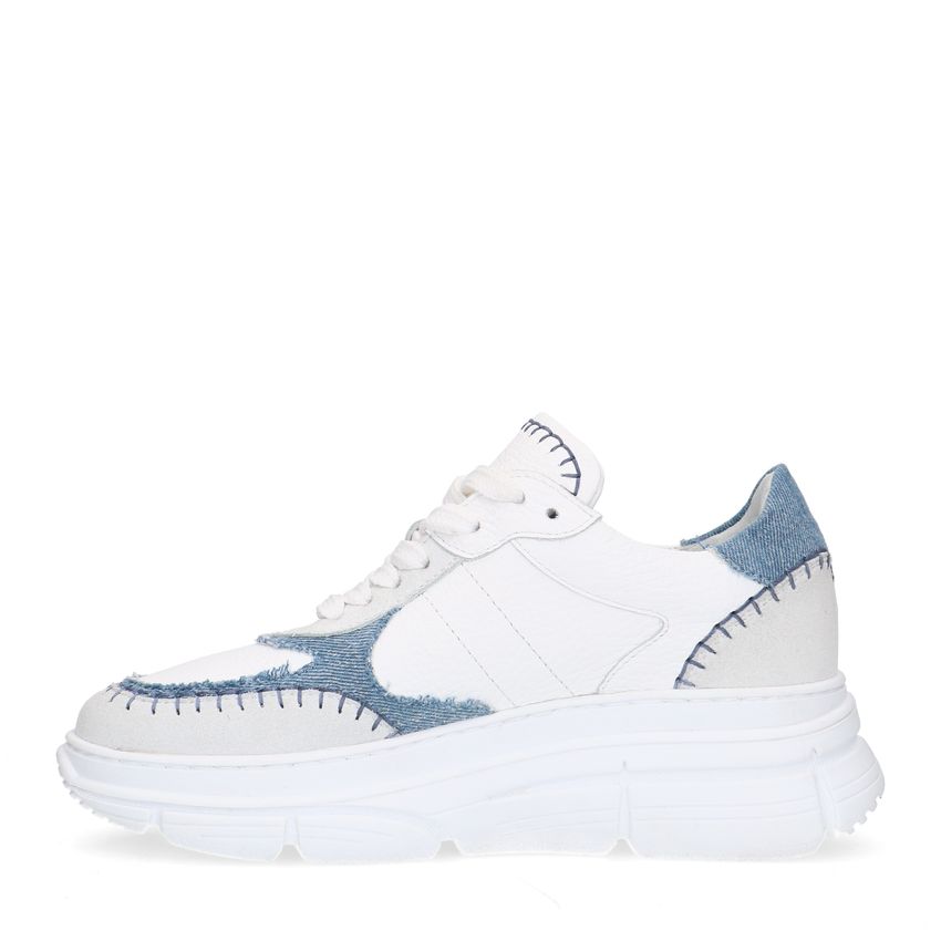 Witte leren sneakers met denim details