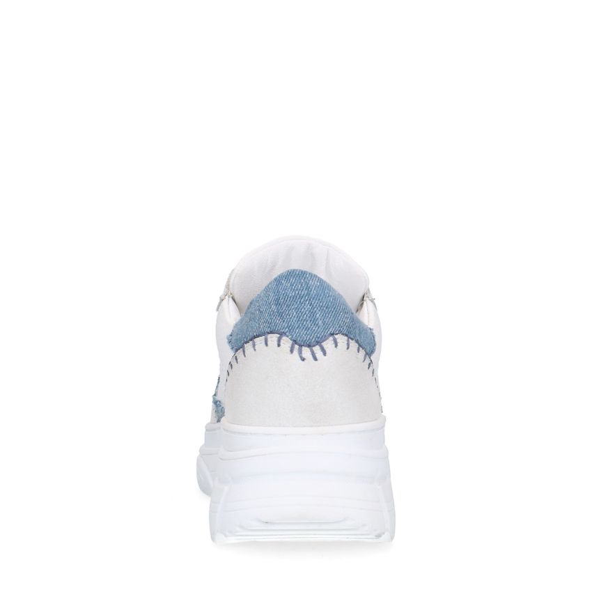 Witte leren sneakers met denim details