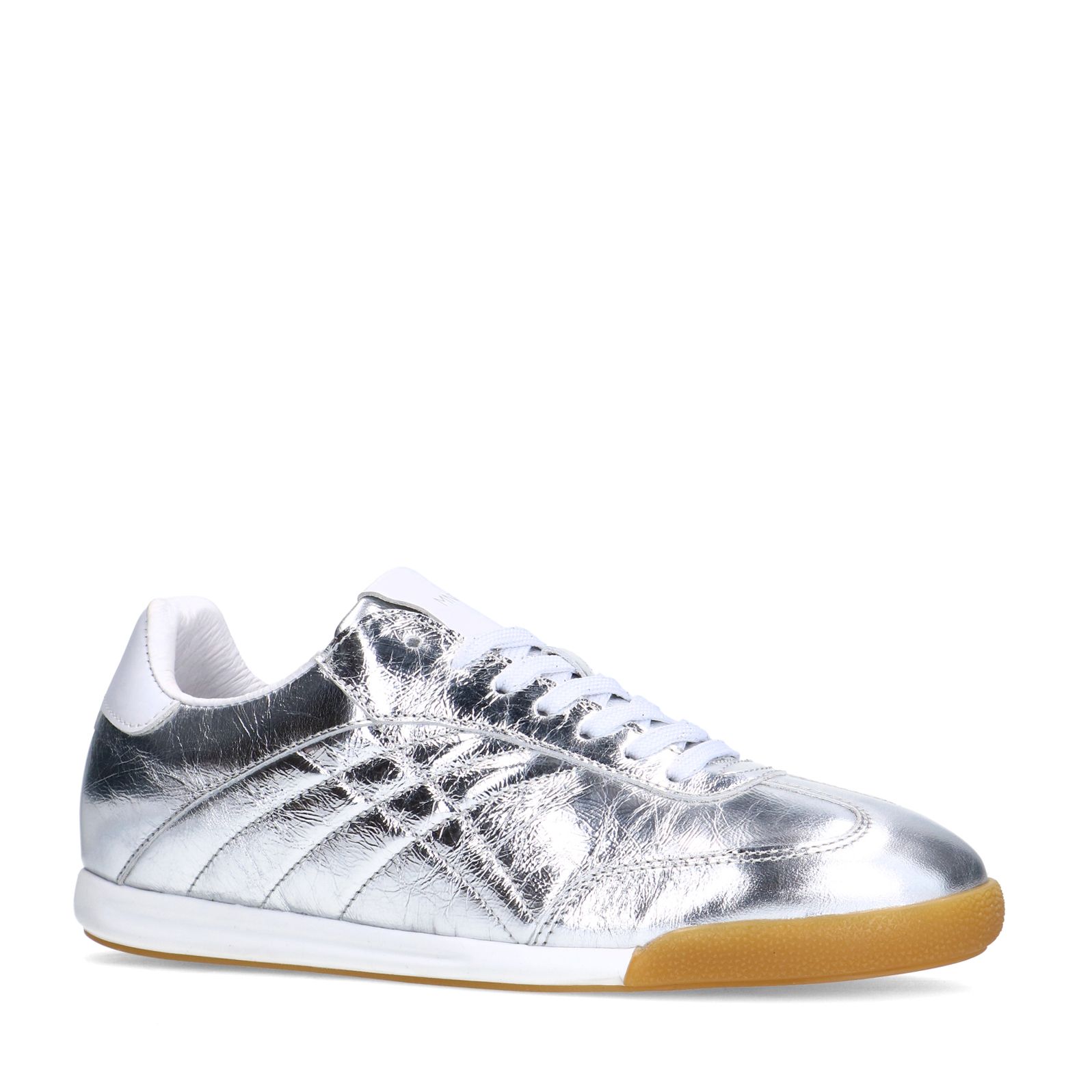 Zilveren leren metallic sneakers