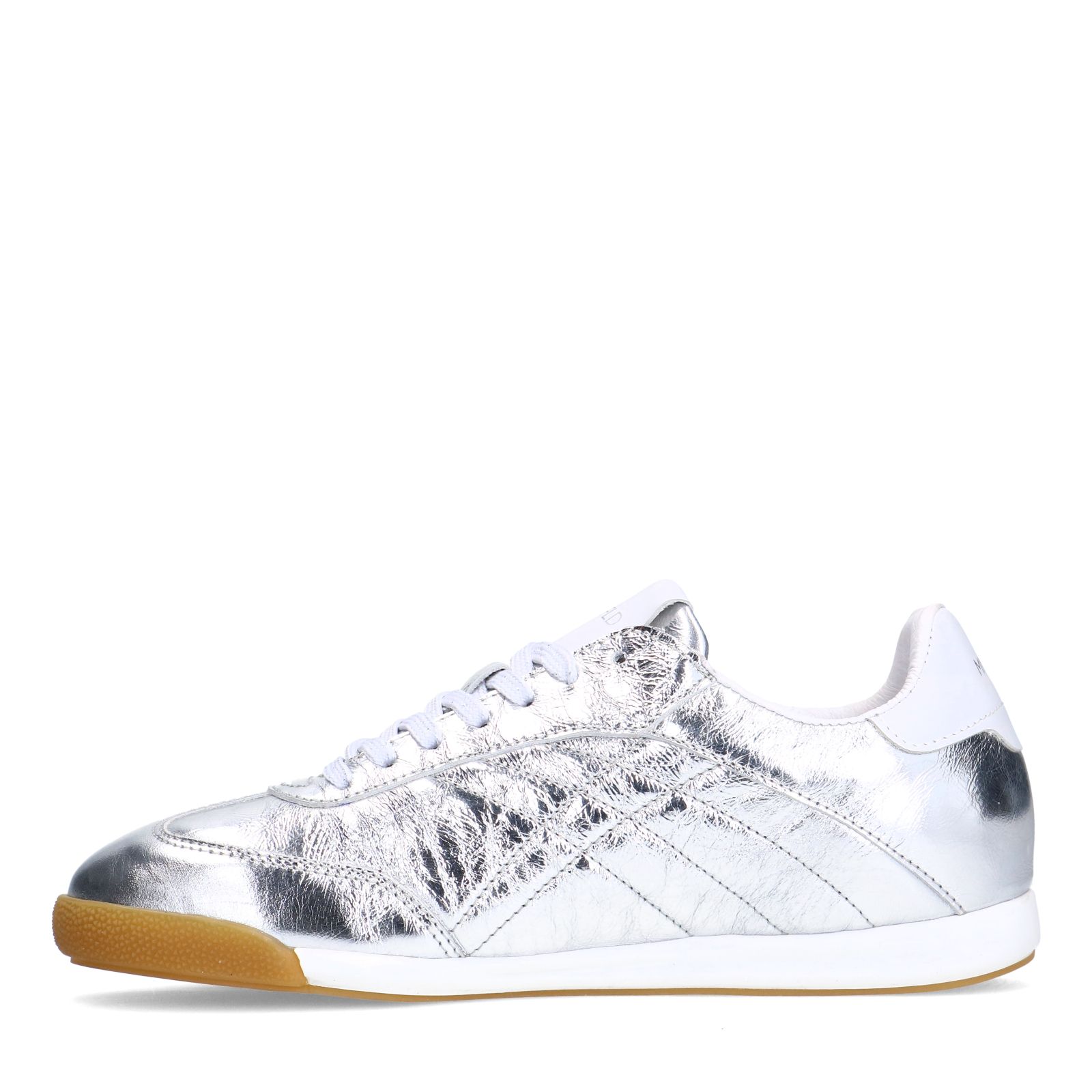 Zilveren leren metallic sneakers