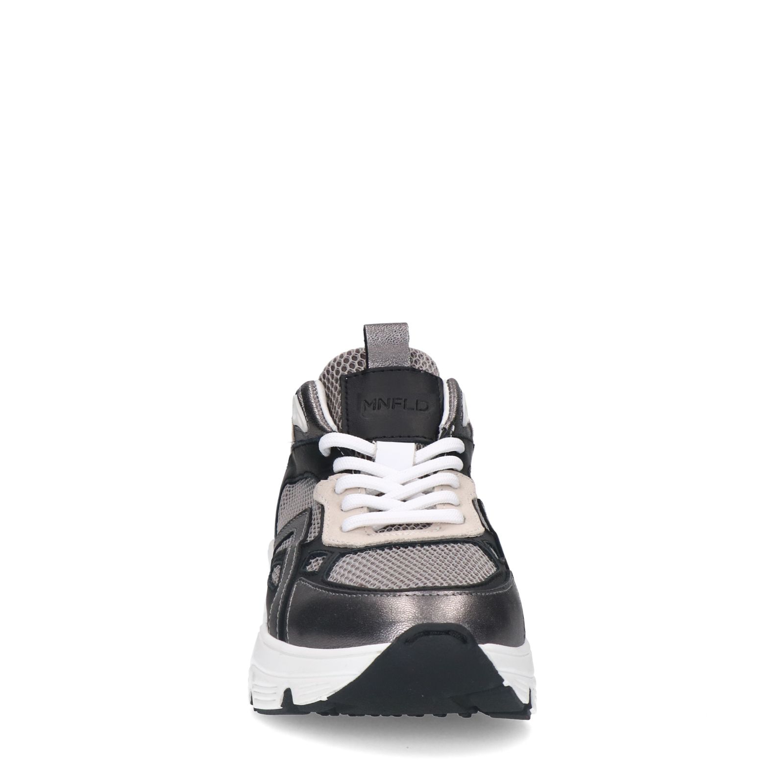 Zilverkleurige leren sneakers met mesh details