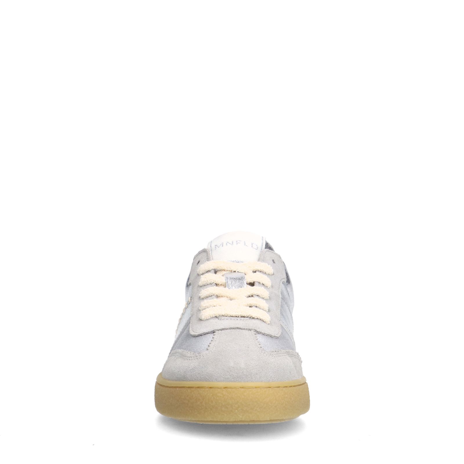 Silberfarbene Ledersneaker mit Leo-Details
