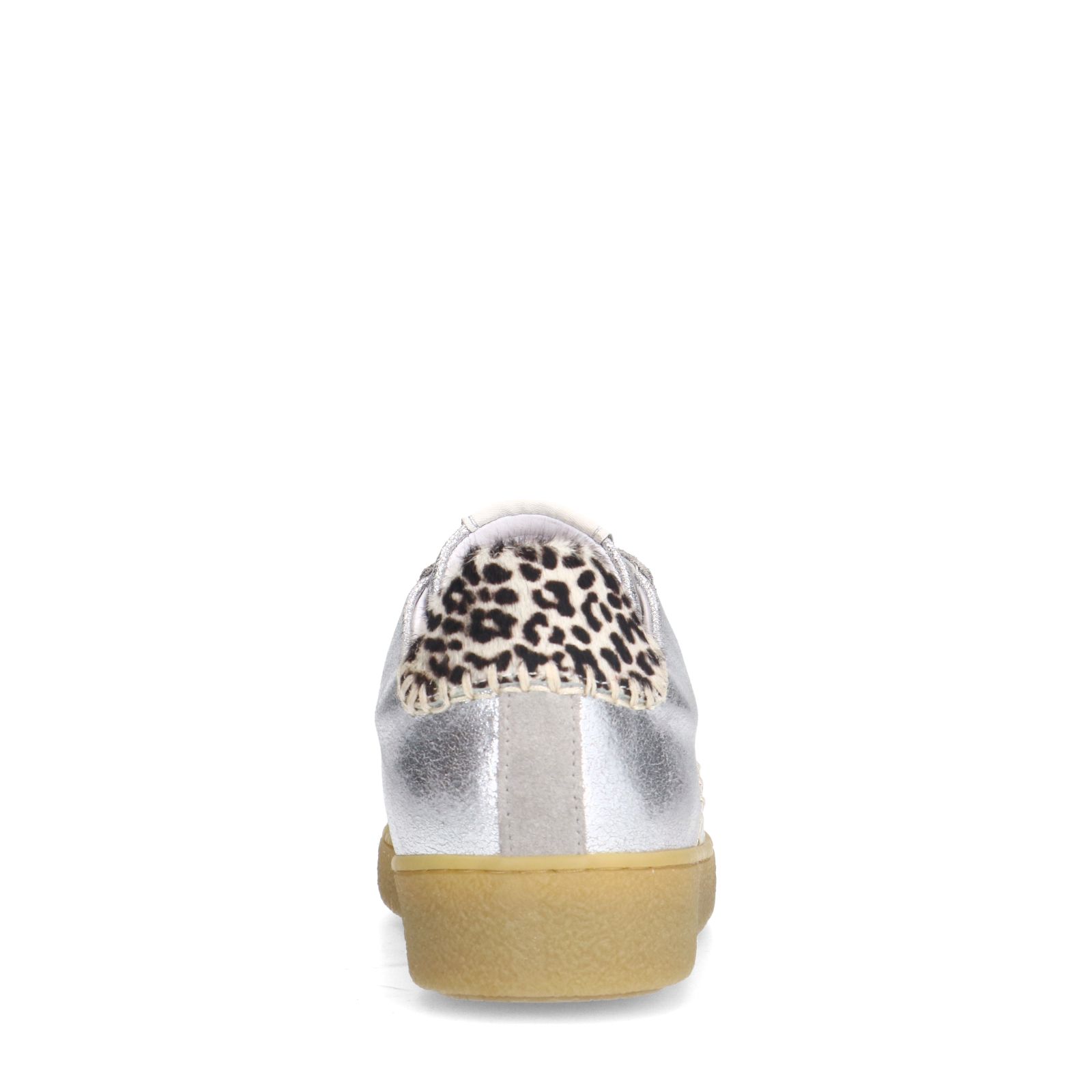 Silberfarbene Ledersneaker mit Leo-Details