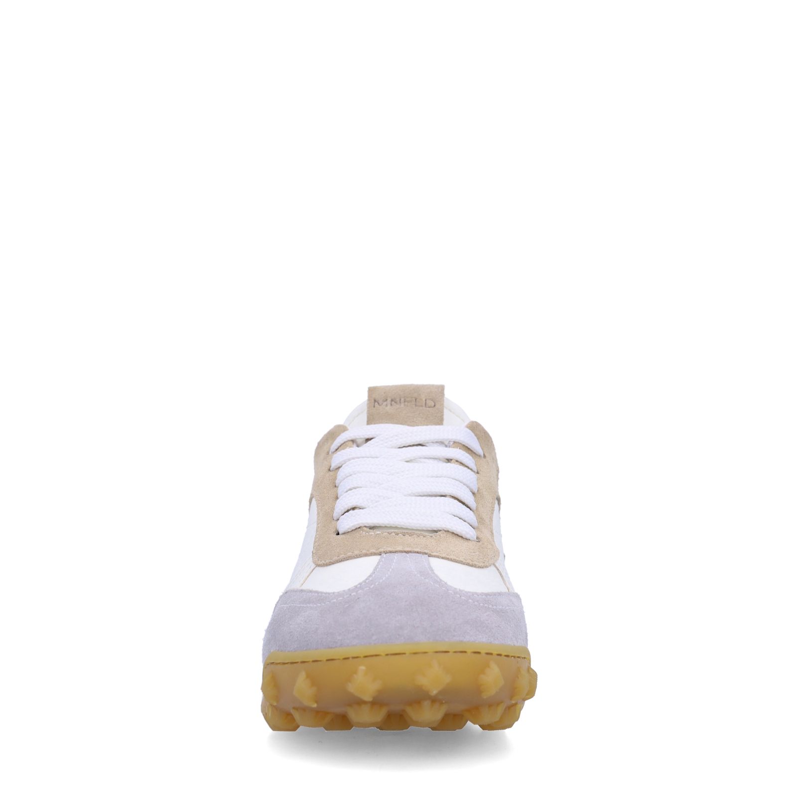 Weiße Ledersneaker mit taupefarbenen Veloursleder-Details