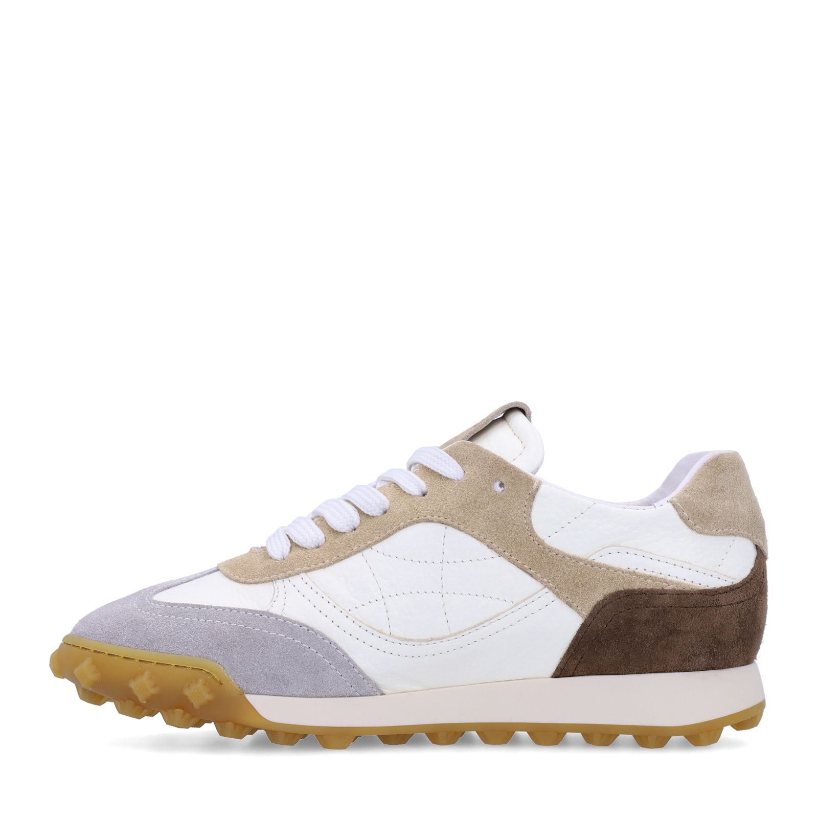 Witte leren sneakers met taupe suède details
