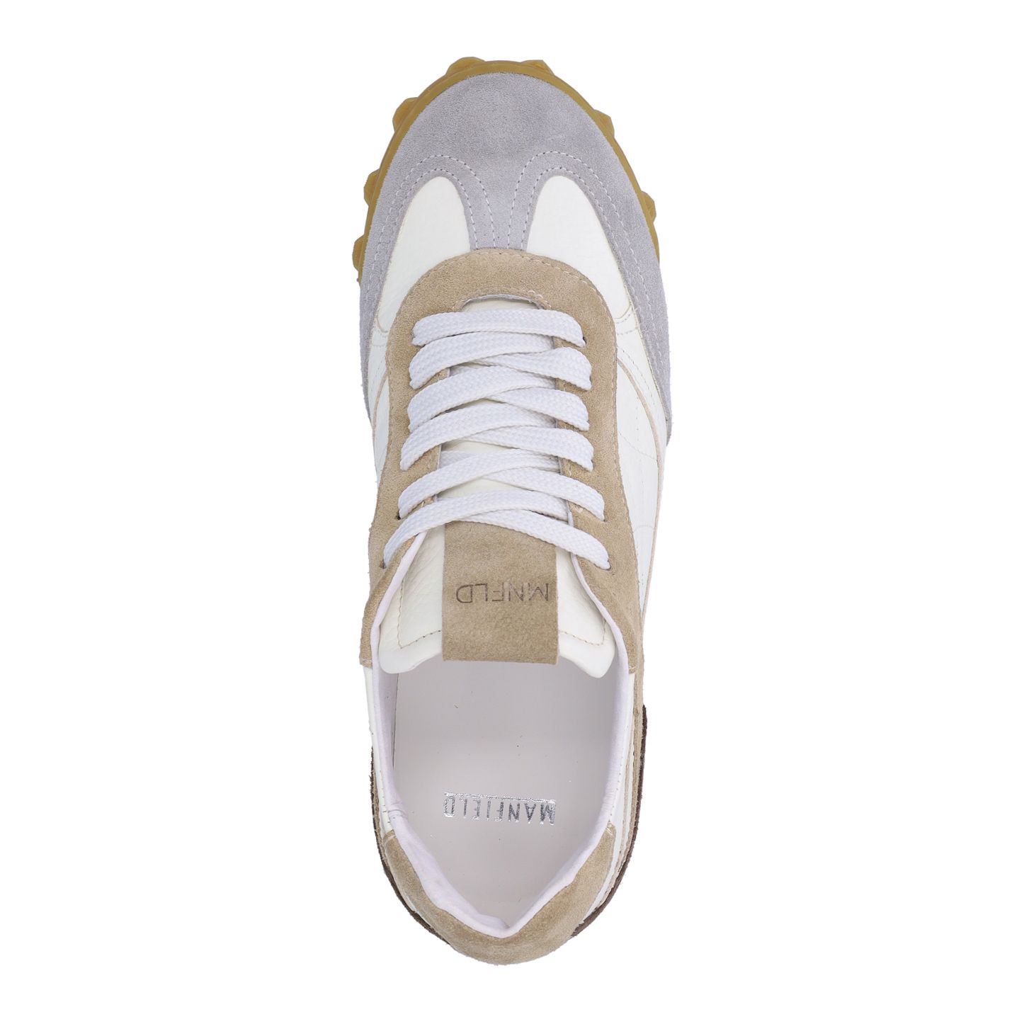 Witte leren sneakers met taupe suède details